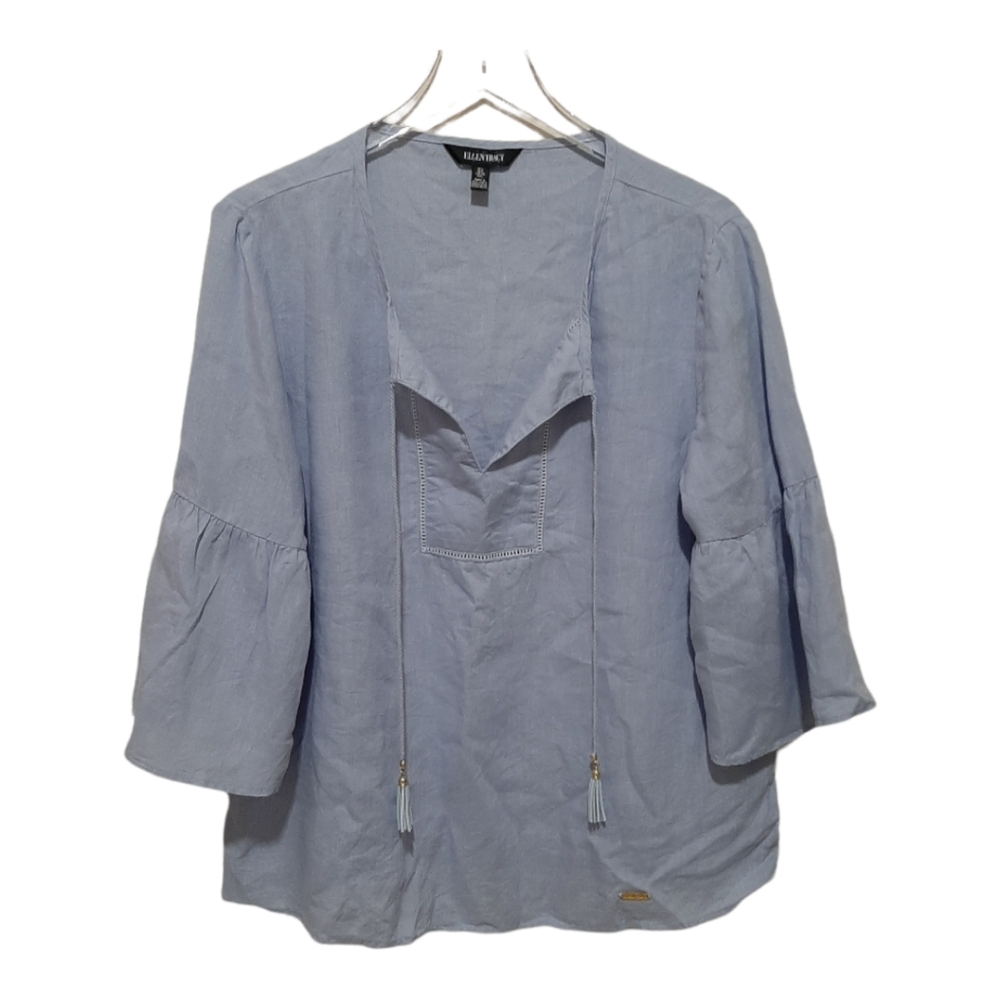Ellen Tracy Lagenlook 100% Linen Blue Top Size Large